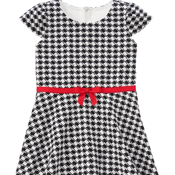 Black White Checked Houndstooth Olivia Dress w GrosGrain Red Bow and Cap Sleeves - Picture 2 of 10